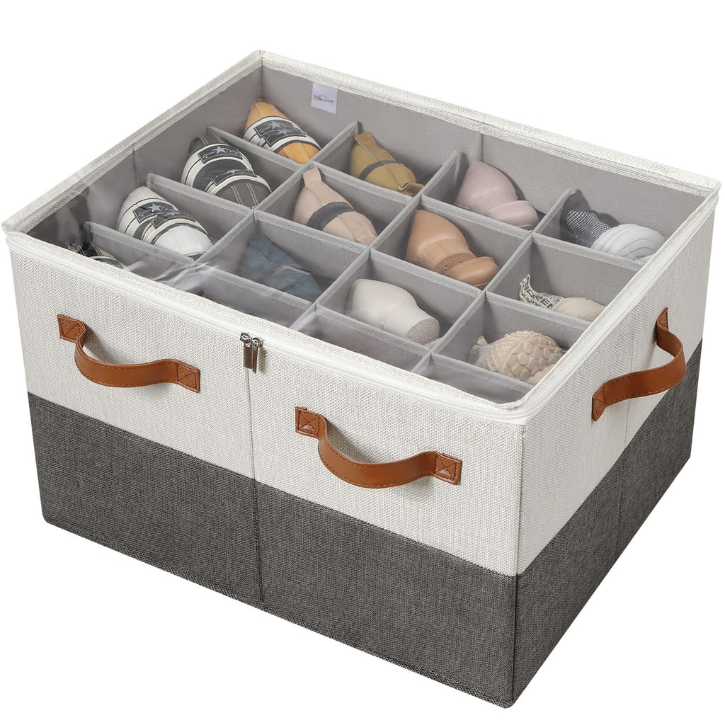 TOPIA HOME Shoe Organizer for Closet, Foldable Shoe Box, Adjustable Divider
