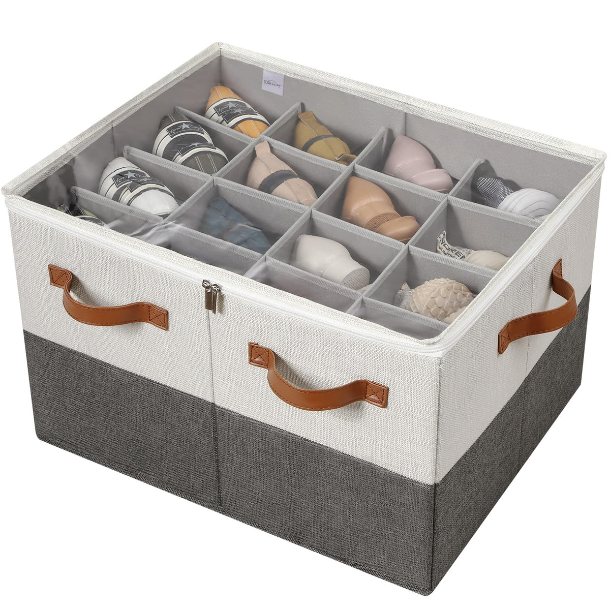 TOPIA HOME Shoe Organizer for Closet, Foldable Shoe Box, Adjustable Divider