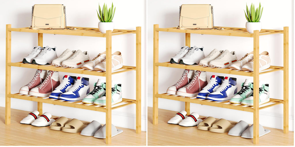 Smiry Bamboo Shoe Rack, 12 Vertical Slats, 3 Tier - 26.8" Wide, Natural
