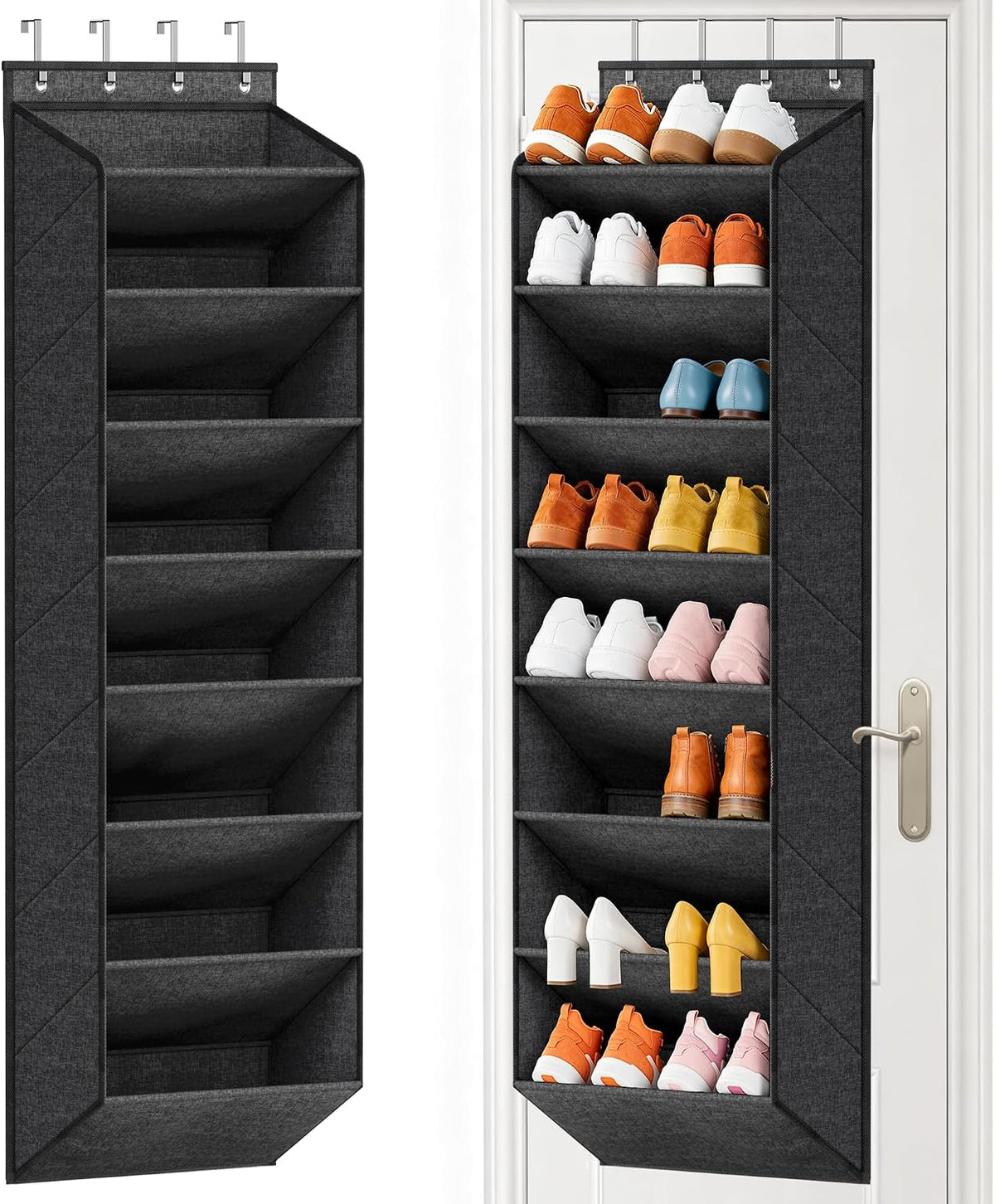 SLEEPING LAMB Over The Door Shoe Organizer for Closet with Large Deep Pockets, Narrow Shoe Rack for Door Hanging Boots Storage, Black