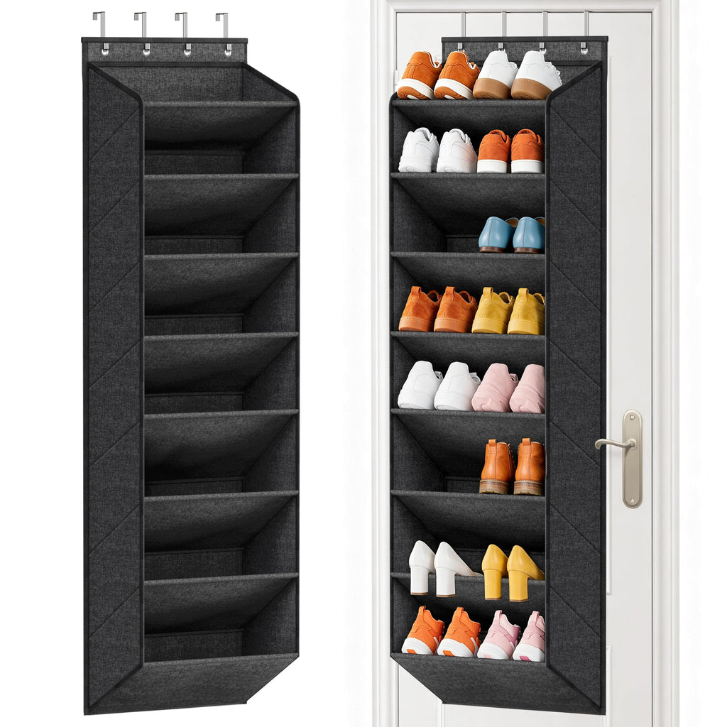 SLEEPING LAMB Over The Door Shoe Organizer for Closet with Large Deep Pockets, Narrow Shoe Rack for Door Hanging Boots Storage, Black