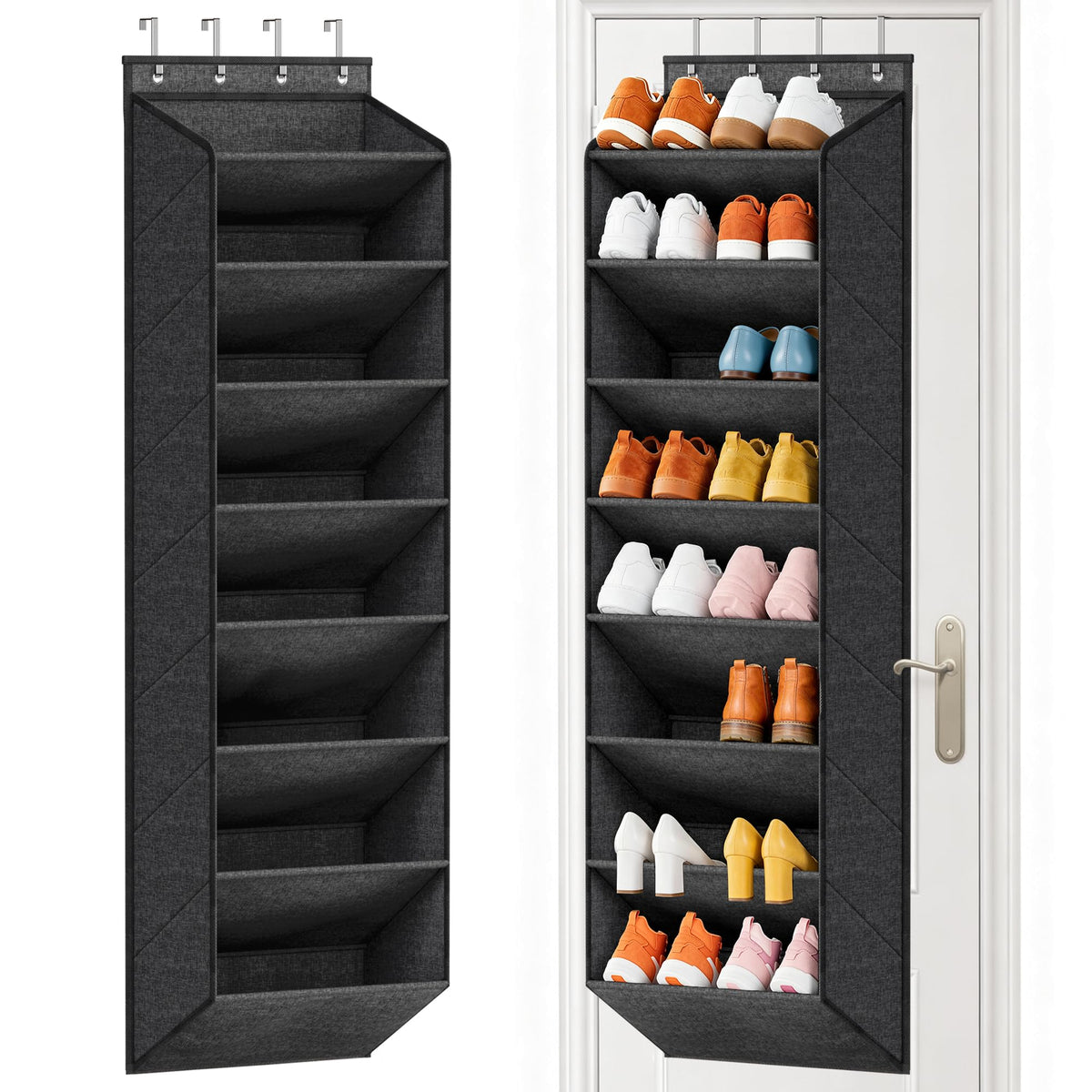 SLEEPING LAMB Over The Door Shoe Organizer for Closet with Large Deep Pockets, Narrow Shoe Rack for Door Hanging Boots Storage, Black