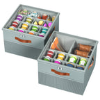 Shoe Organizer for Closet, 2 Pack Foldable Shoe Storage Organizer Box Bin with Adjustable Dividers and Clear Cover, Fits up to 16-32 Pairs（Grey&Beige）