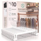 Sharpty Pant & Skirt Hangers - Closet Hangers for Shorts, Shirts, Jeans, Dresses, Slacks, Coats, Clothes, Clothing, Garments & More - Durable, Space Saving & Non-Slip, Black - 10 Pack