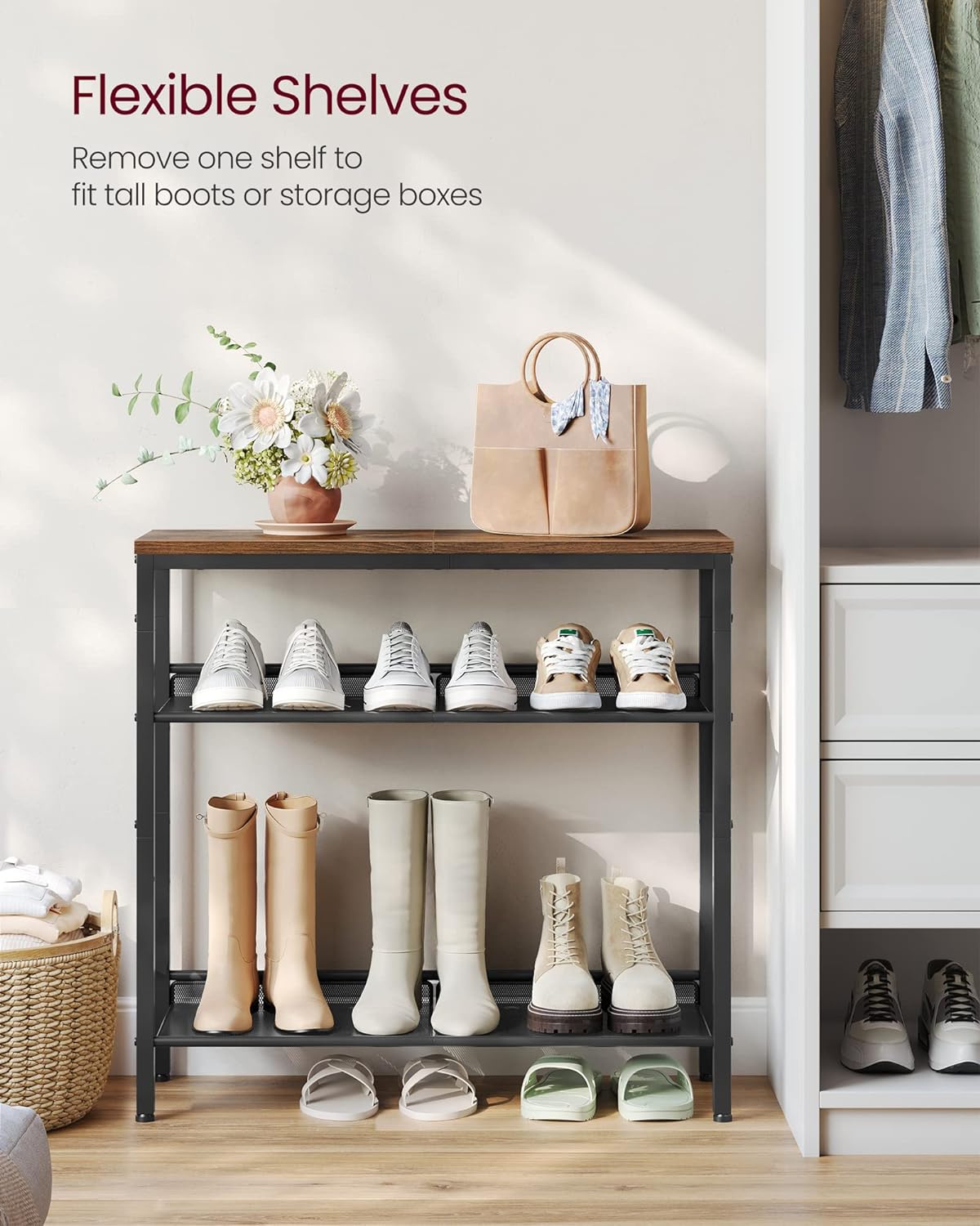 VASAGLE 4-Tier Shoe Rack, Adjustable, Freestanding