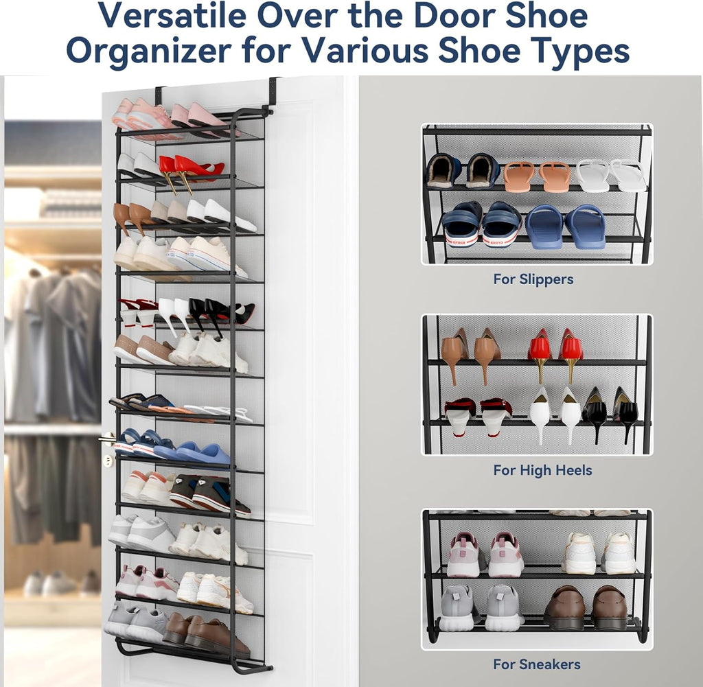 Whitmor 36 Pair Over the Door Shoe Organizer, 12 Tier Hanging Shoe Organizer, Heavy Duty Metal & Mesh Shoe Holder, Hanging Shoe Rack for Closet Storage, 74"H x 21.7"W x 7.5"D, Gunmetal Gray