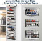 Whitmor 36 Pair Over the Door Shoe Organizer, 12 Tier Hanging Shoe Organizer, Heavy Duty Metal & Mesh Shoe Holder, Hanging Shoe Rack for Closet Storage, 74"H x 21.7"W x 7.5"D, Gunmetal Gray