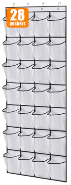 MISSLO 35 Large Pockets Over The Door Shoe Organizer Sturdy Oxford Fabric Hanging Shoe Rack for Door Mesh Closet Shoe Holder Hanger, White