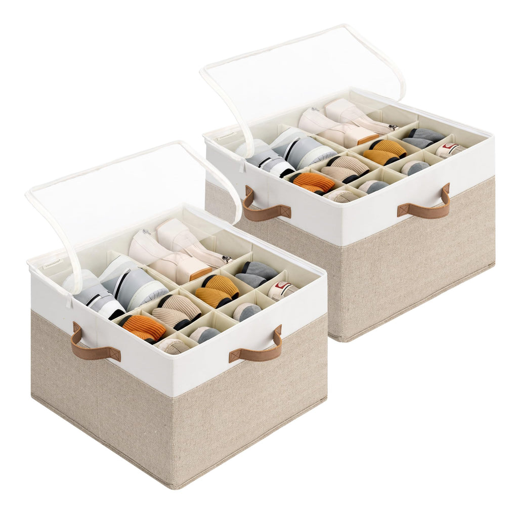StorageWorks 2-Pack 32-Pair Shoe Storage Organizer for Closet, Beige