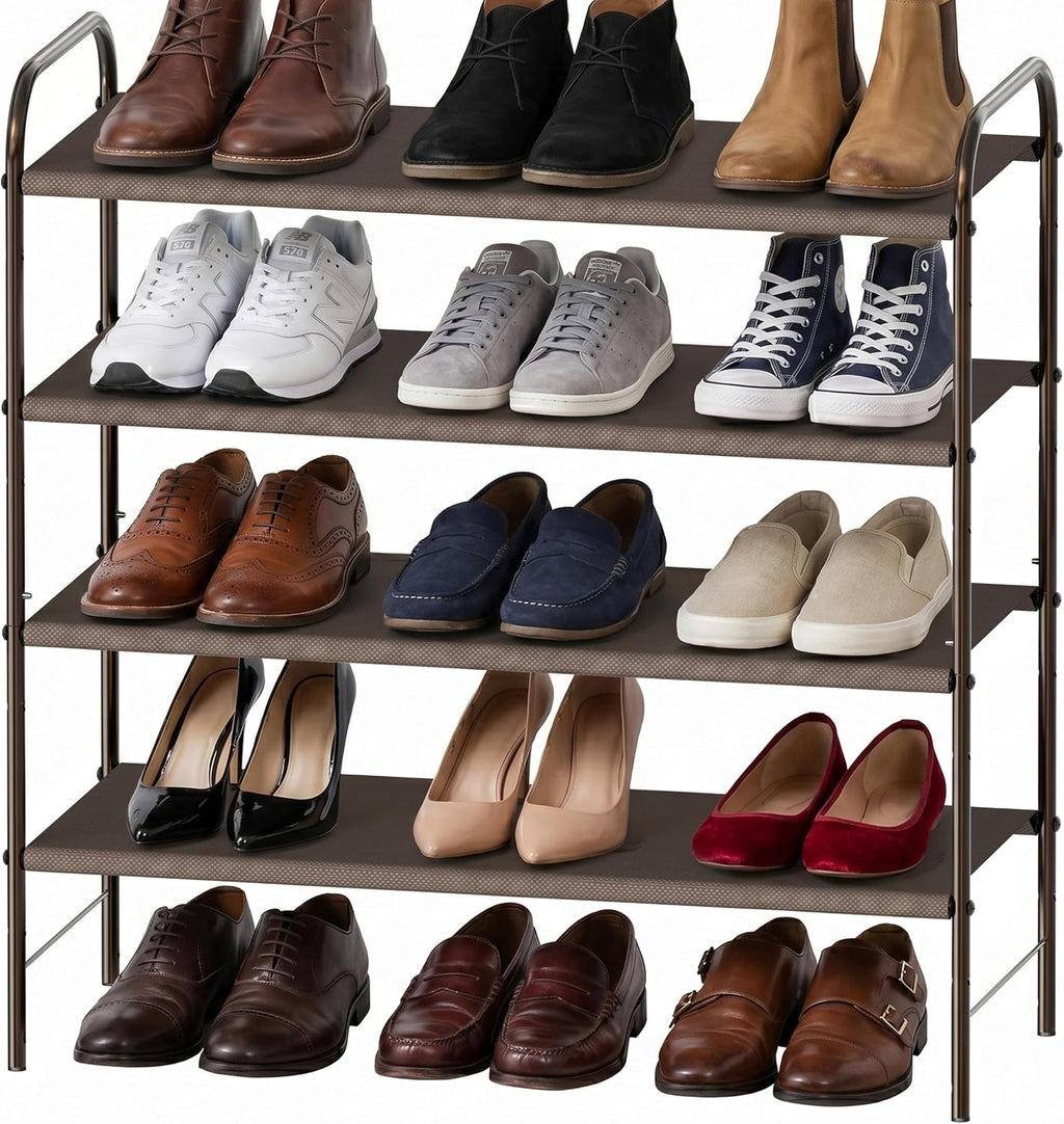 Simple Houseware 4-Tier Shoe Rack Storage Organizer, 12-20 Pair, Bronze