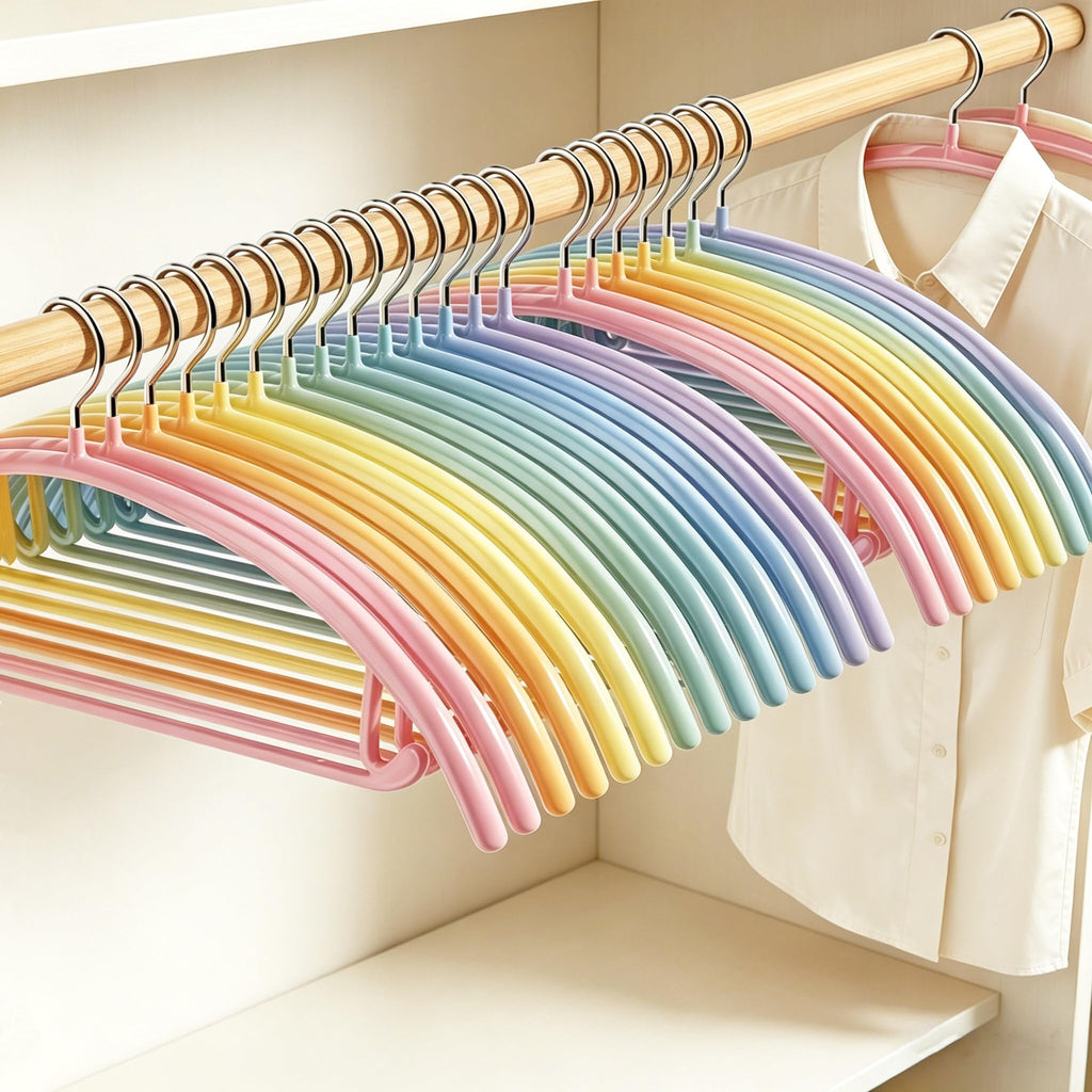 14 Pack Curved No Shoulder Bump Hangers, Multi‑Color Metal Hangers with Non‑Slip Plastic Coating, Heavy Duty Space Saving Coat Hangers for Shirts, Suits & Sweaters
