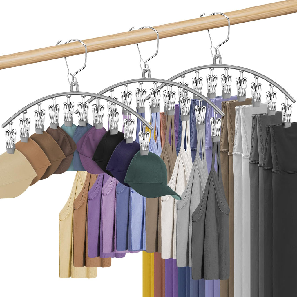 3 Pack Skirt Pants Hangers with Clips, Legging Organizer for Closet, Black