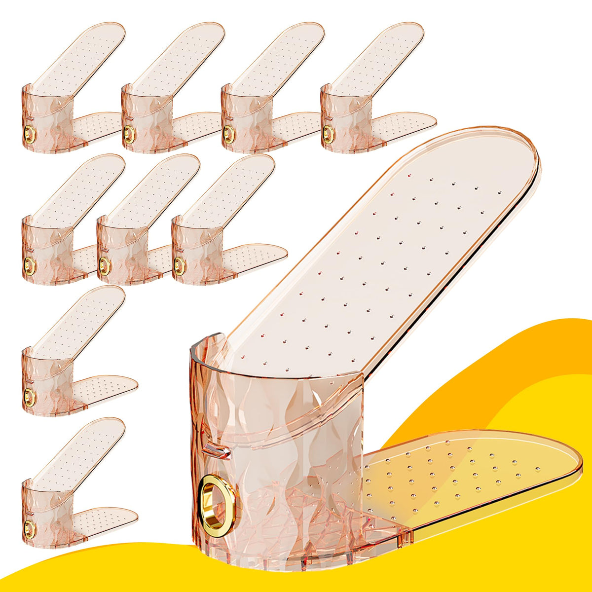 Shoe Slots Organizer, 15 Pack - Adjustable Shoe Stacker for Closet Storage, Clear Double Layer Space Saver, Durable and Stackable Shoe Holder for Sneakers Heels and Flat
