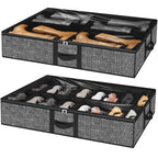 homyfort Under Bed Shoe Storage Organizer for Closet Fits 24 Pairs-Sturdy Underbed Shoe Storage Box Bins,Set of 2 (Linen-like Black)
