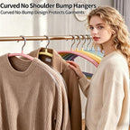 14 Pack Curved No Shoulder Bump Hangers, Multi‑Color Metal Hangers with Non‑Slip Plastic Coating, Heavy Duty Space Saving Coat Hangers for Shirts, Suits & Sweaters