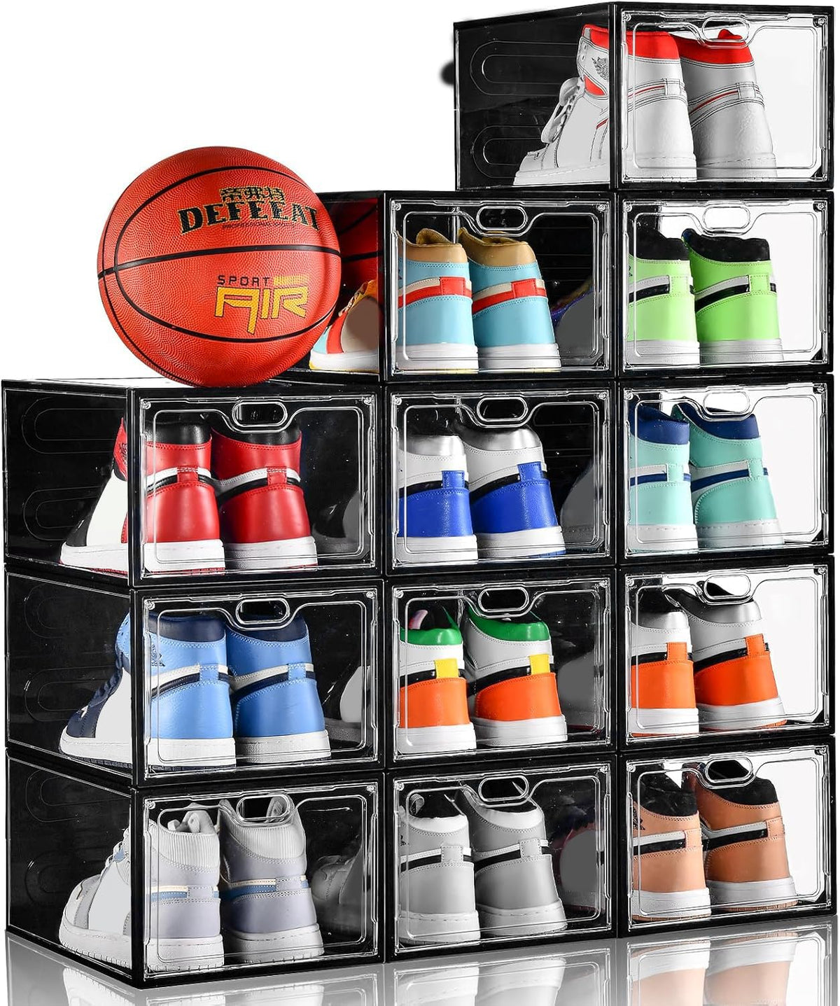 INSTY 12 Pack Large Shoe Storage Box, Clear Shoe Storage Organizer with Magnetic Door, Stackable,Shoe Containers For Display Sneakers, Easy Assembly, Fit up to US Size 12, Clear