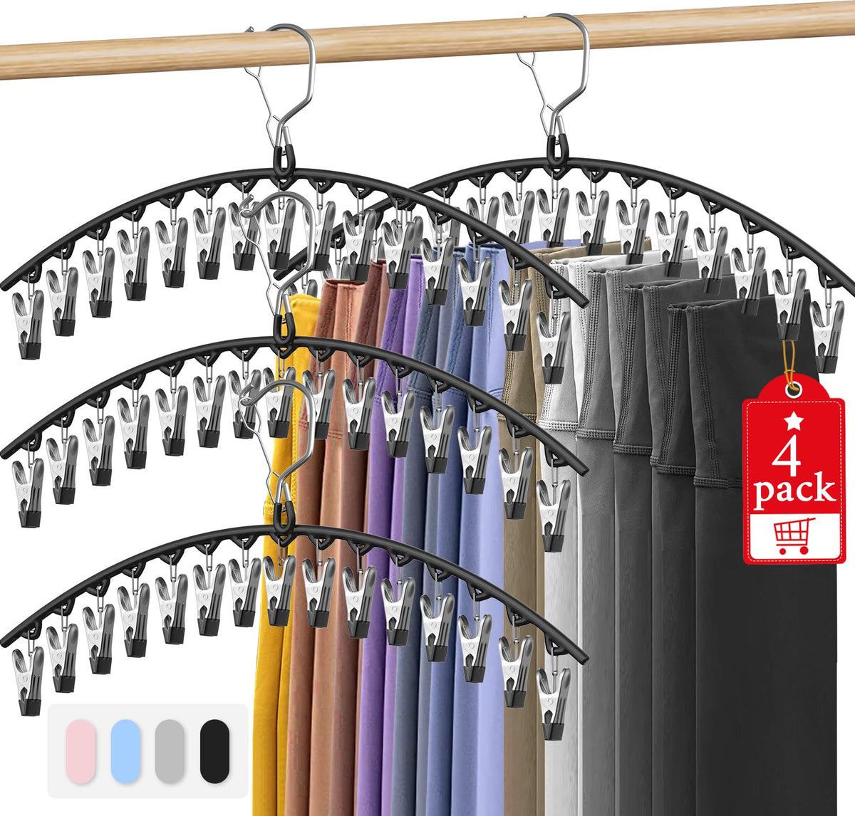 3 Pack Skirt Pants Hangers with Clips, Legging Organizer for Closet, Black