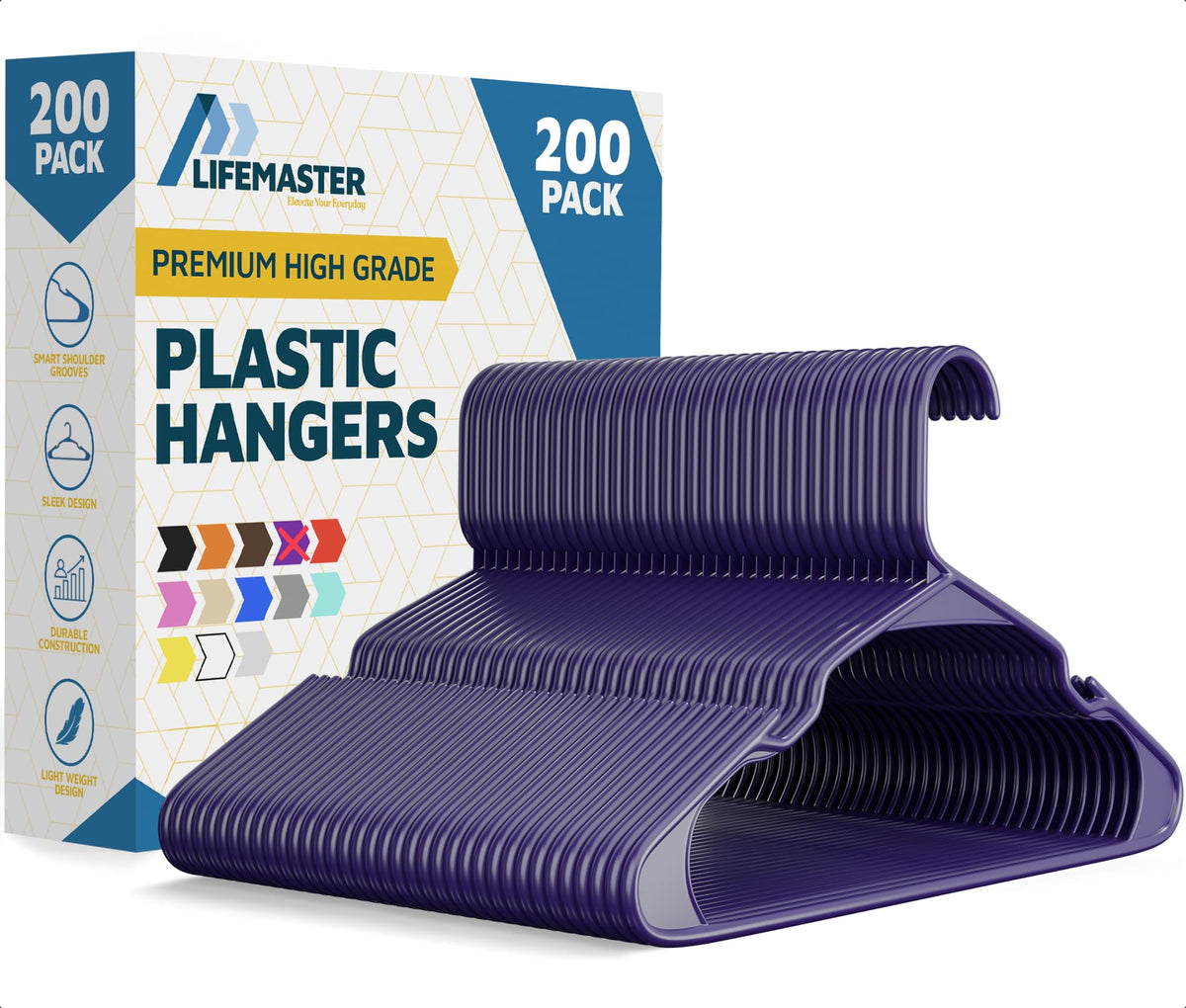 Lifemaster Plastic Clothes Hanger Set - 30 Pieces Versatile, Lightweight, Space-Saving, Non-Slip, Slim Designed, Dry and Wet Clothes Hanger Set - White