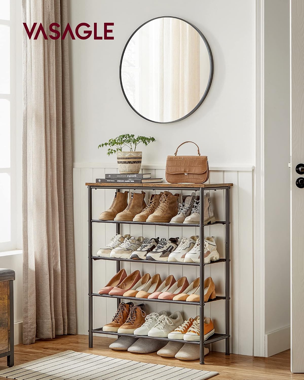 VASAGLE 5-Tier Shoe Rack, 12-16 Pairs, Steel Frame