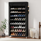 Laiensia 9-Tier Vertical Shoe Rack Organizer, Space Saving Shoe Storage Organizer, Non-Woven Cover Shoe Shelf Holds 36-45 Pairs for Bedroom, Hallway, Closet Entryway, Black