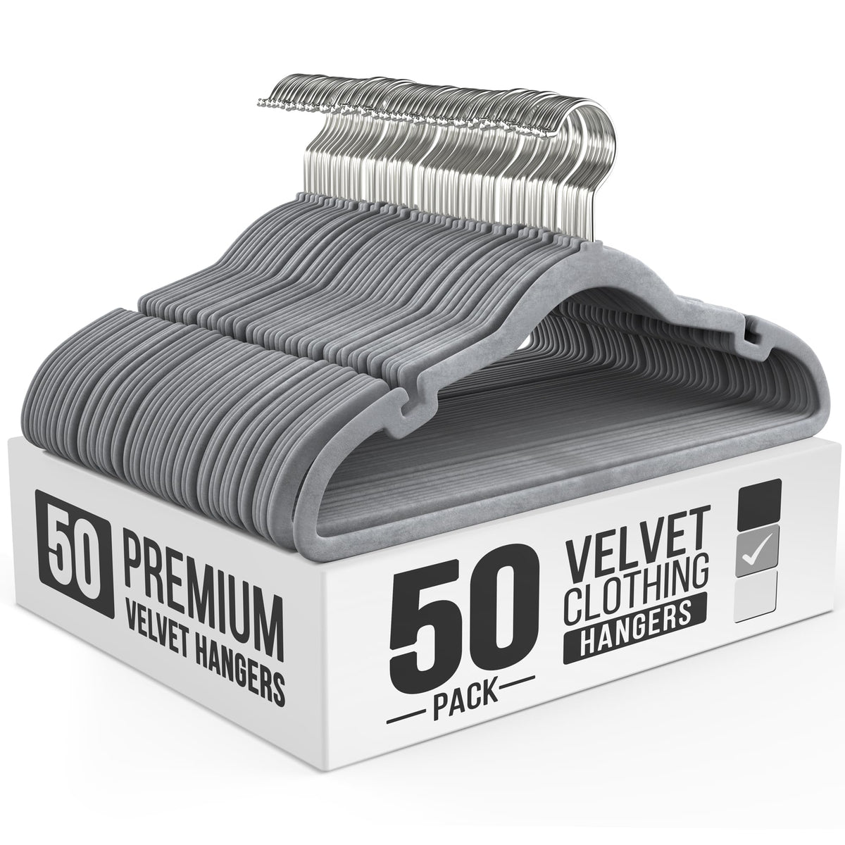 Our Modern Space 100 Pack Velvet Hanger for Shirt Pants Dresses Skirts Suits Jackets - Slim Space Saving Design - Standard Coat Hanger - Sturdy & Durable Design with Shoulder Grooves Hook