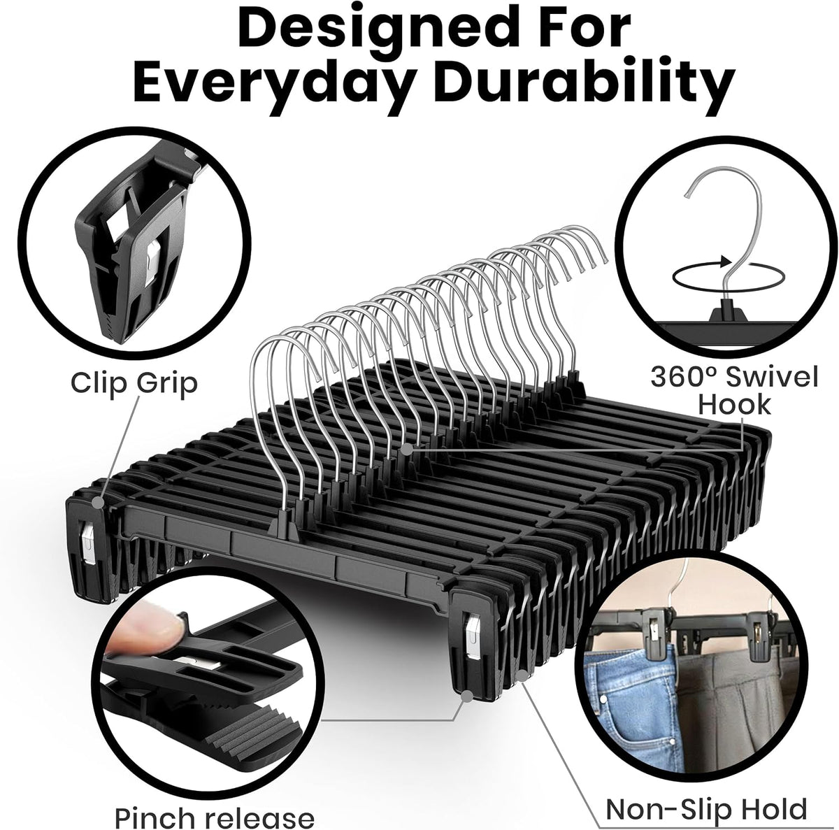 Utopia Home Skirt Hangers 30 Pack – Clips & 360° Swivel Hook