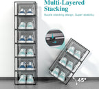 Kuject 12 Pack Large Shoe Boxes, Clear Stackable Containers with Lids,Black