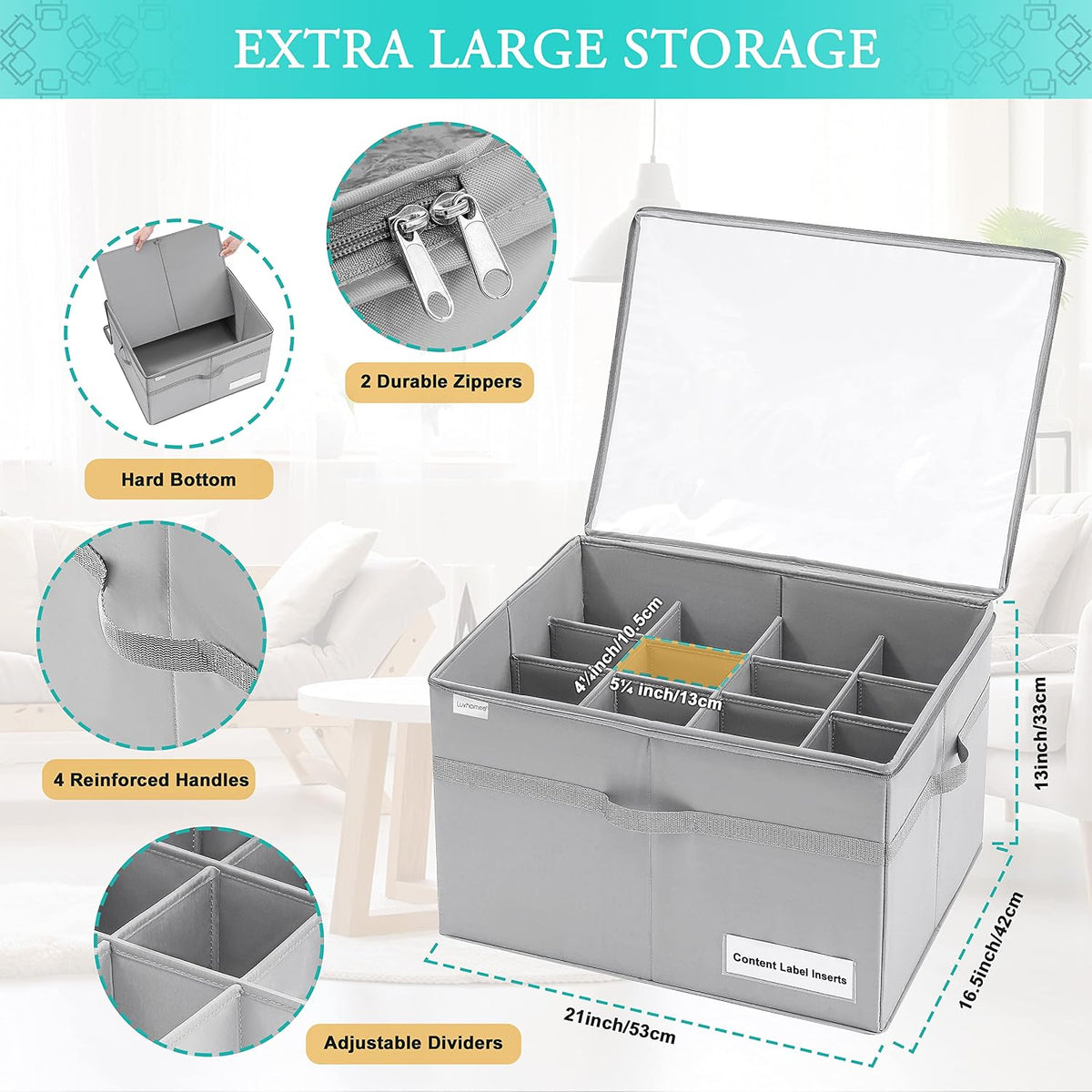 LUVHOMEE Shoe Organizer for Closet, Fits 16 Pairs, Large Shoe Box Storage Containers, Clear Foldable Shoe Storage Bins w/Bottom Support, Space Saving Shoes Holder w/Reinforced Handles, Gray