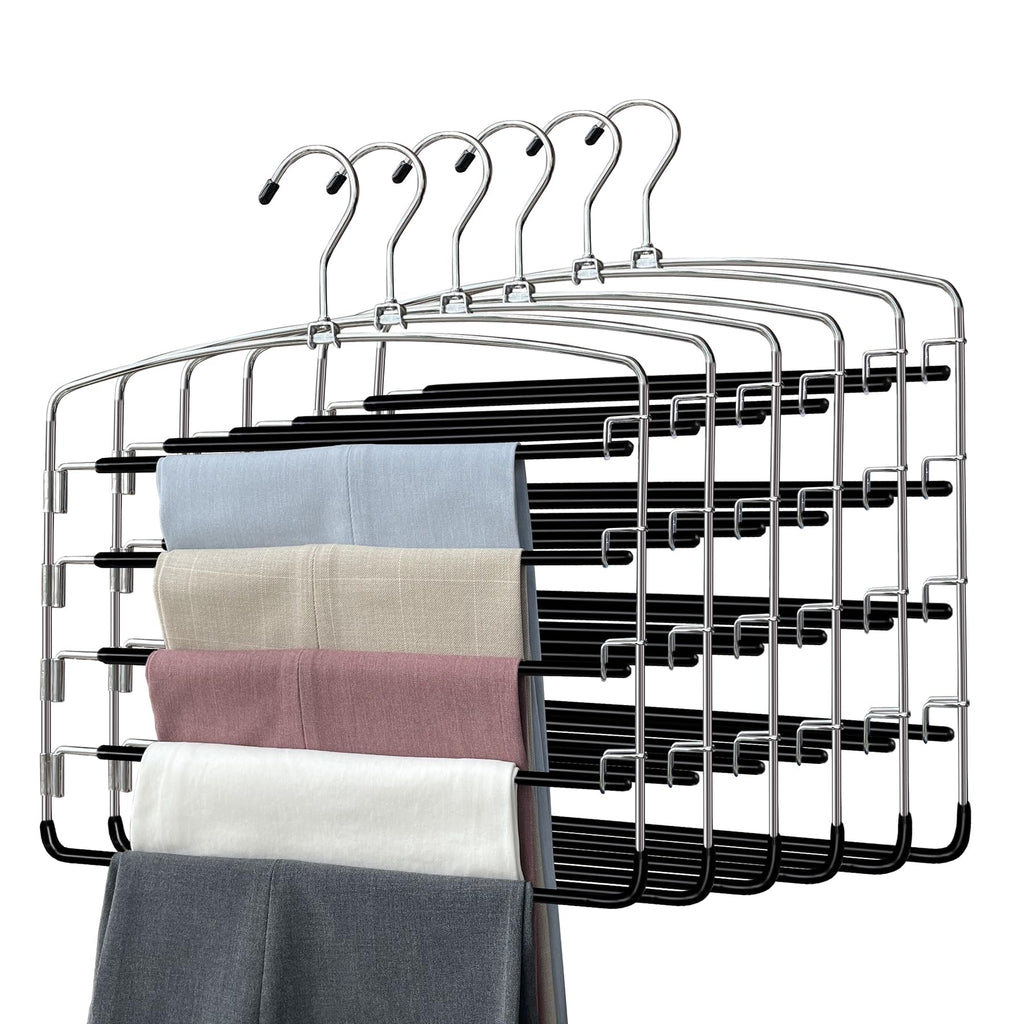 Pants Hangers 3 Pieces,5 Tier Closet Organizers and Storage Clothes Hanger,Hangers Space Saving with Swing Arm,Multiple Metal Hanger Clothes Organization for Pants Trousers Jeans Leggings Slacks