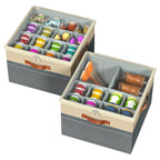 Shoe Organizer for Closet, 2 Pack Foldable Shoe Storage Organizer Box Bin with Adjustable Dividers and Clear Cover, Fits up to 16-32 Pairs（Grey&Beige）