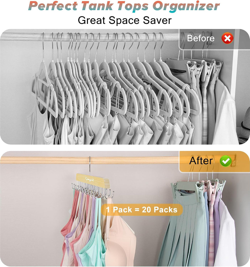 Gomyrod Tank Top Hanger, 2 Pack w/40 Hooks Bra Hanger for Closet Organizer