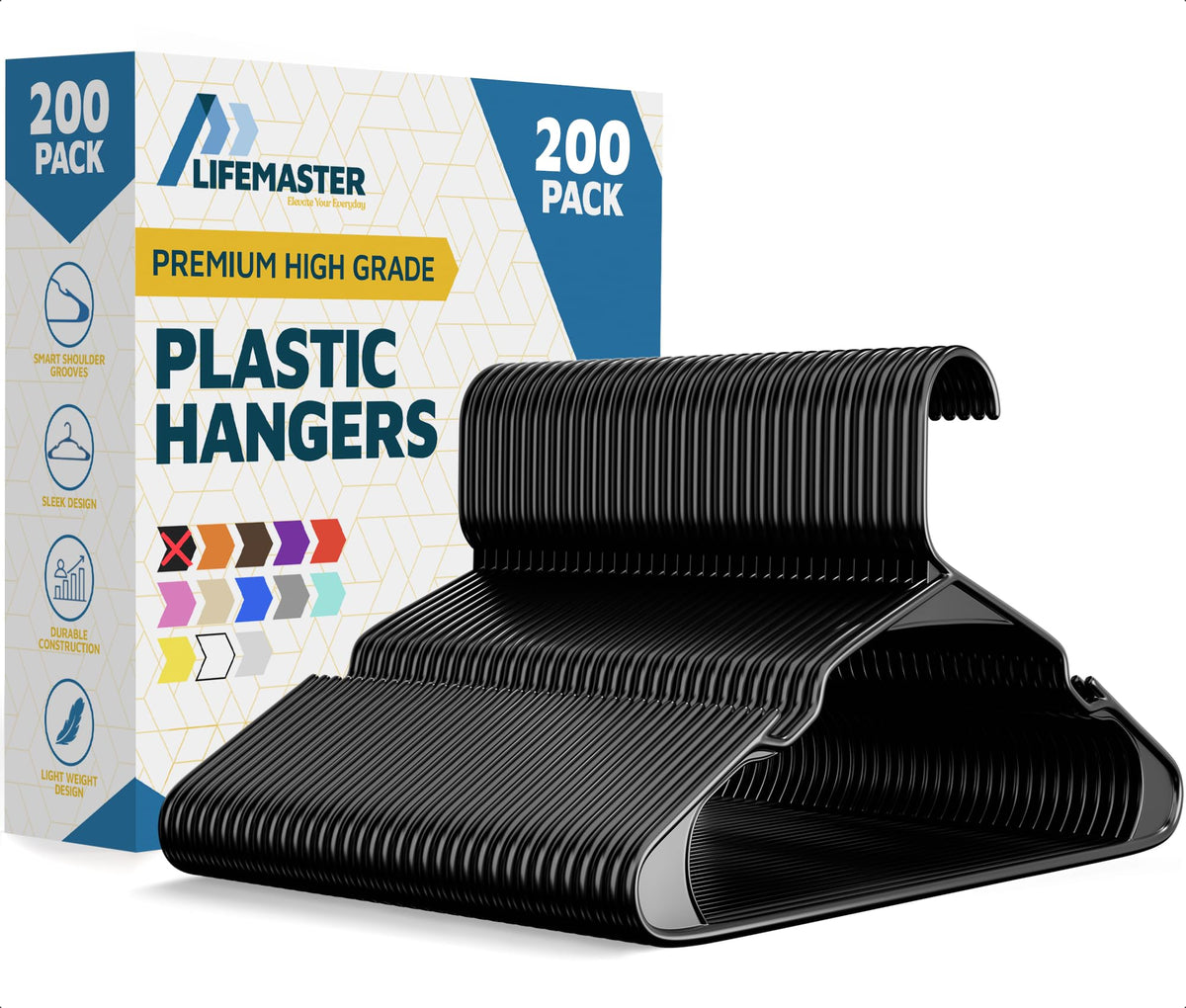 Lifemaster Plastic Clothes Hanger Set - 30 Pieces Versatile, Lightweight, Space-Saving, Non-Slip, Slim Designed, Dry and Wet Clothes Hanger Set - White