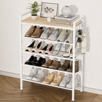 4 Tier Shoe Rack, Shoe Rack for Entryway with Hook, Shoe Organizer with Adjustable Mesh Shelves, Metal Shoe Storage, Closet, Bedroom Living Room Garage