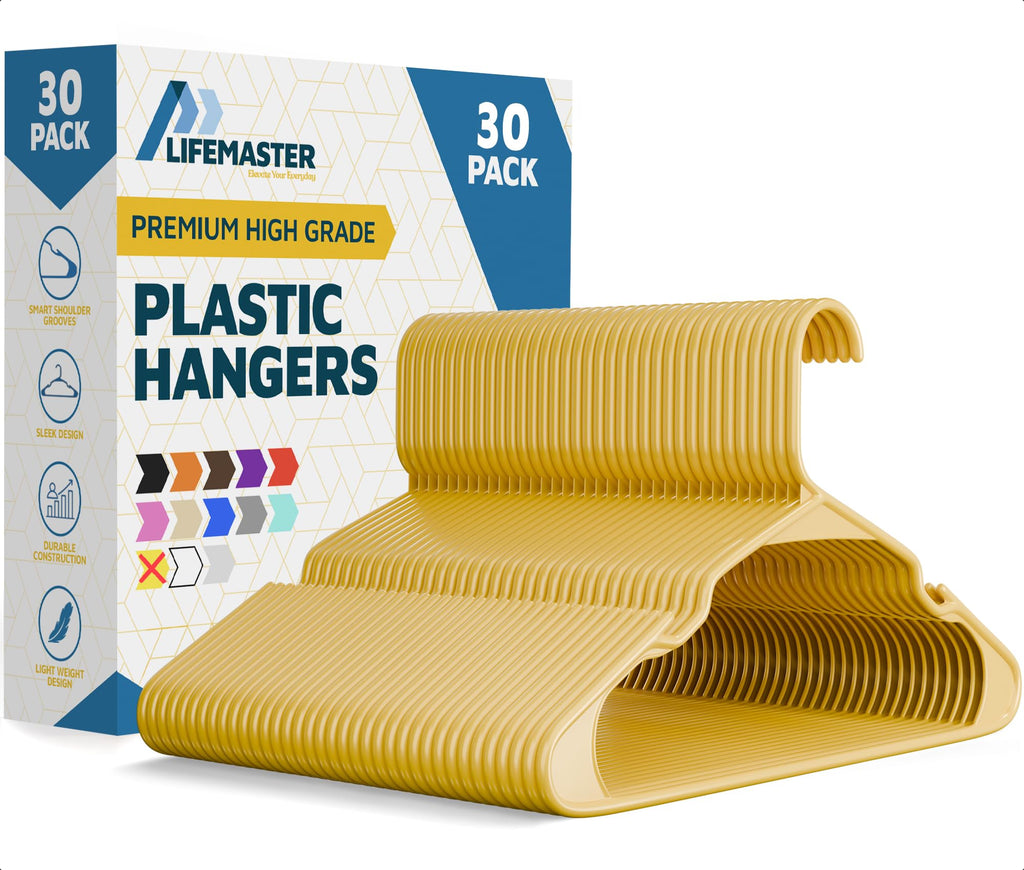 Lifemaster Plastic Clothes Hanger Set - 30 Pieces Versatile, Lightweight, Space-Saving, Non-Slip, Slim Designed, Dry and Wet Clothes Hanger Set - White