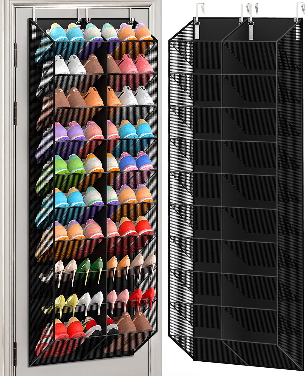 UVIAHOMI Over the Door Shoe Organizer for 20-30 Pairs, 10-Tier, Black