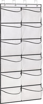 KIMBORA Over The Door Shoe Organizer 12 Large Mesh Pockets Boots Hanging Storage Shoe Rack for Closet White
