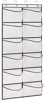 KIMBORA Over The Door Shoe Organizer 12 Large Mesh Pockets Boots Hanging Storage Shoe Rack for Closet White