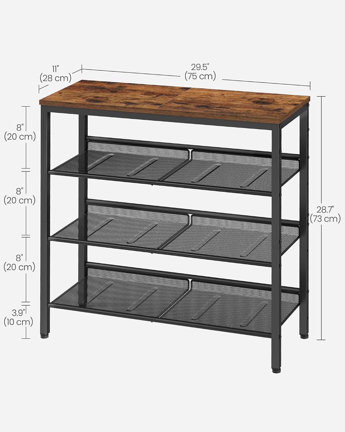 VASAGLE 4-Tier Shoe Rack, Adjustable, Freestanding