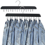 Jean Hangers for Closet, 14 Wood Jeans Hooks Space Saving, 180° Rotating Jean Hangers Holder for Skirts/Shorts/Belts/Ties, Closet Organizers and Storage, Pants Hooks for Jeans, 2 Pack, Natrual