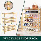 Smiry Bamboo Shoe Rack, 12 Vertical Slats, 3 Tier - 26.8" Wide, Natural