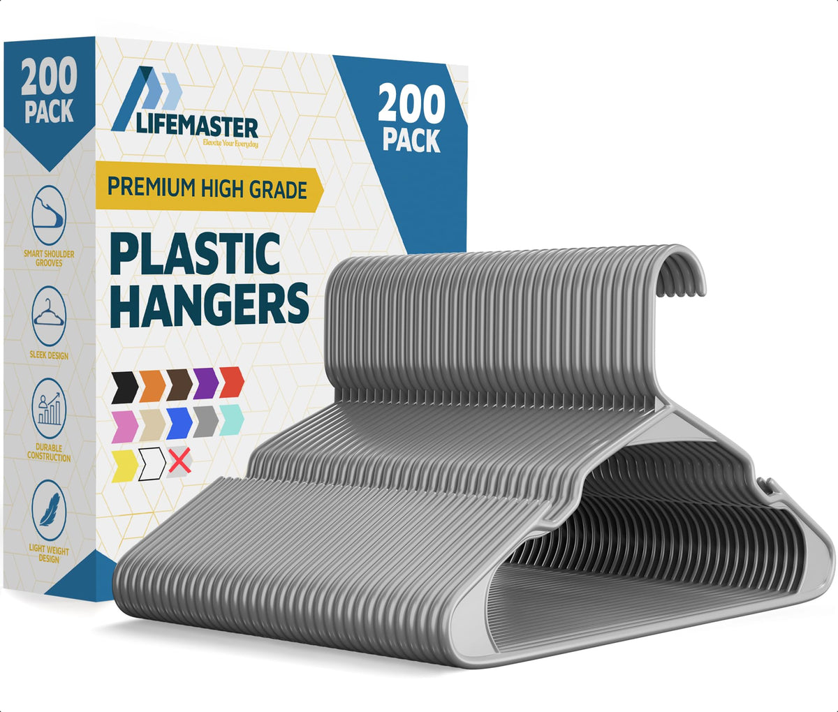 Lifemaster Plastic Clothes Hanger Set - 30 Pieces Versatile, Lightweight, Space-Saving, Non-Slip, Slim Designed, Dry and Wet Clothes Hanger Set - White