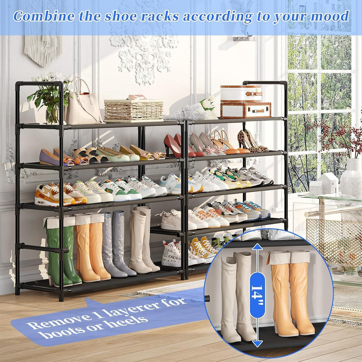 Simple Trending Tall Shoe Rack Storage Holds 40 Pairs, 10 Tier Shoe Organizer Shelf Large Capacity for Entryway Closet, Black