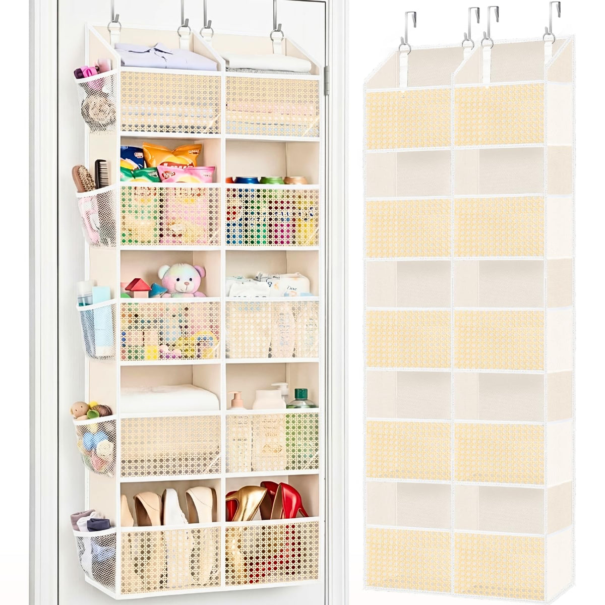 Ofiray-home Over the Door Organizer 5 Tiers,Extra Large Behind Door Storage of 10 Compartments,80 lbs Weight Capacity Over the Door Storage, Door Hanging Organizer for Closet, Diaper Organizer, Beige