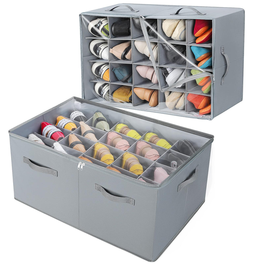 TOPIA HOME Shoe Organizer for Closet, Foldable Shoe Box, Adjustable Divider
