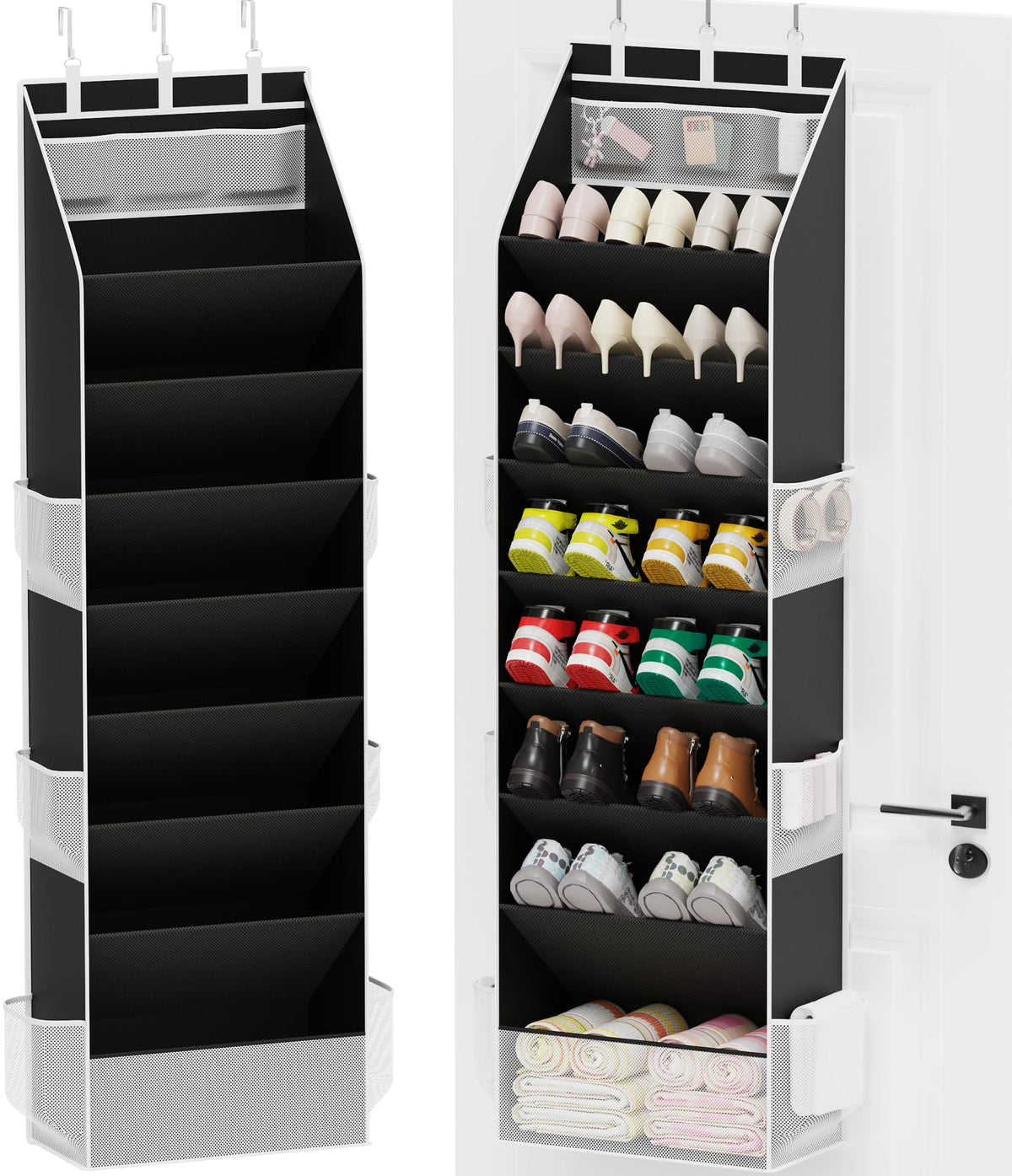 Criusia Shoe Organizer, Over the Door Shoe Organizer, Hanging Closet Shoe Storage with Large Deep Pockets, Fits 16–24 Pairs of Sneakers, Sandals, Boots, Gray