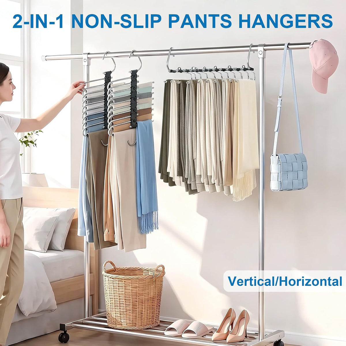 9 Layers Pants Hangers Space Saving Non-Slip Closet Organizer 2 Pack