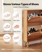 VEVOR Shoe Cabinet with 2 Flip Drawers, Shoe Storage Cabinet for Entryway, Free Standing Shoe Storage Organizer with Rattan Doors for Heels, Boots, Slippers in Hallway, Living Room