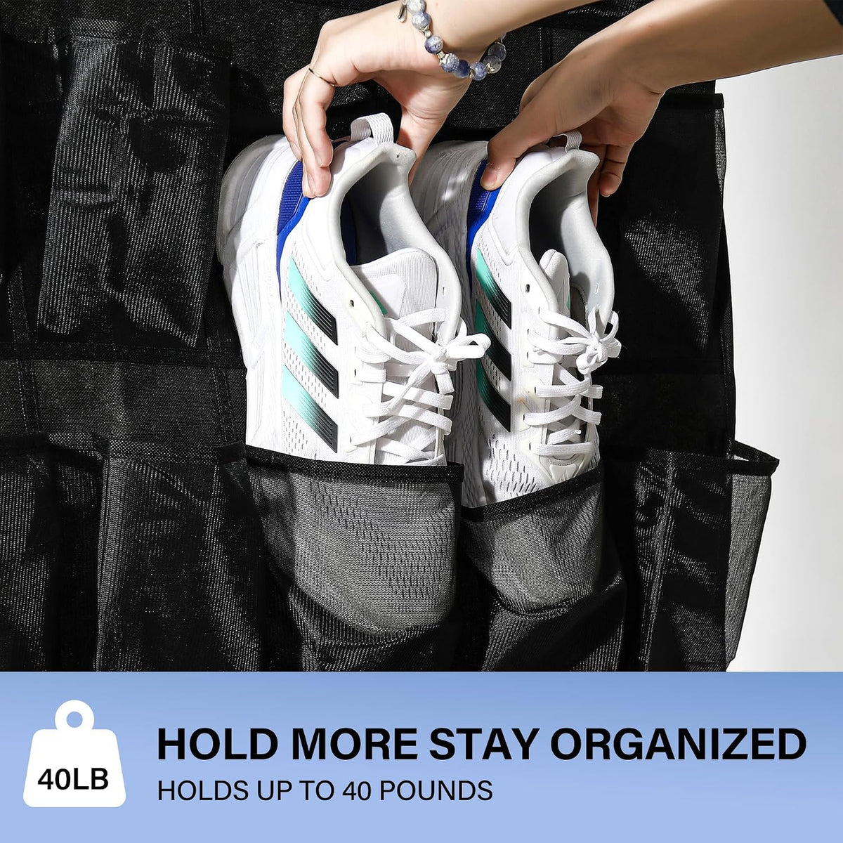 35 Pocket Over Door Shoe Organizer with 4 Metal Hooks（Grey）