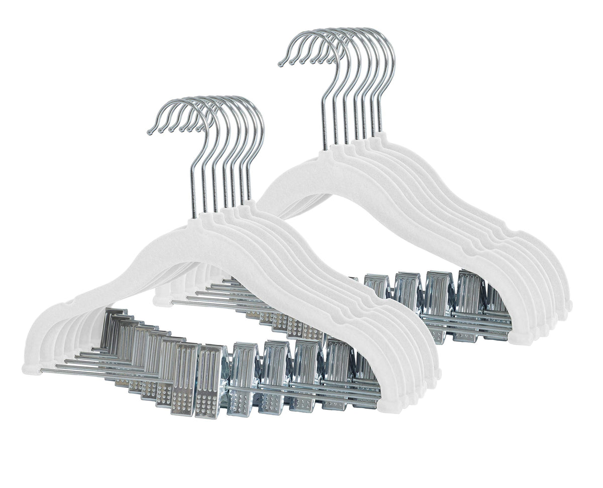 Finnhomy Non-Slip Clothes Hangers for Baby and Kids 20-Pack Velvet Hangers with Movable Clips, Heavy-Duty and Space-Saving for Pants,Skirts, Coat, Gray