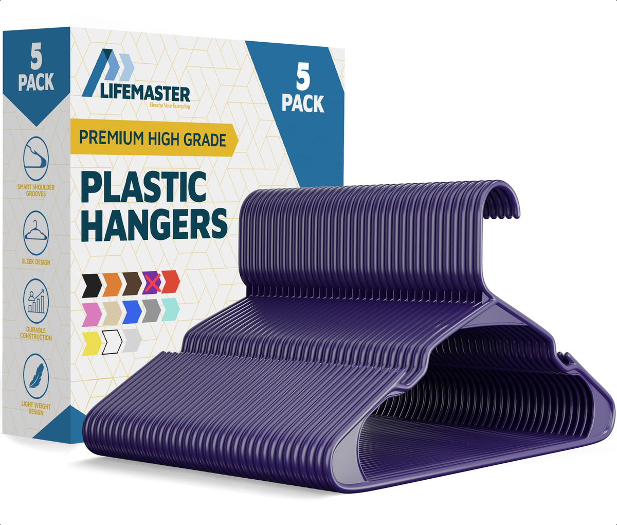 Lifemaster Plastic Clothes Hanger Set - 30 Pieces Versatile, Lightweight, Space-Saving, Non-Slip, Slim Designed, Dry and Wet Clothes Hanger Set - White